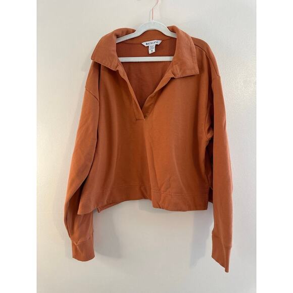 Athleta Preppy Sweatshirt Retroterry Polo Crop Orange Athleisure Relaxed XS - Picture 2 of 9